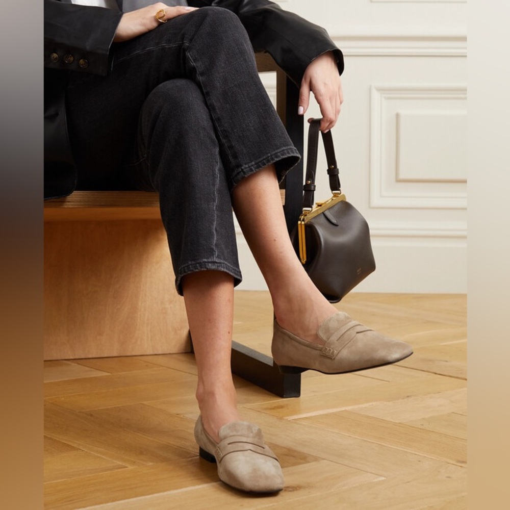 Khaite Carlisle Suede Loafers, Beige